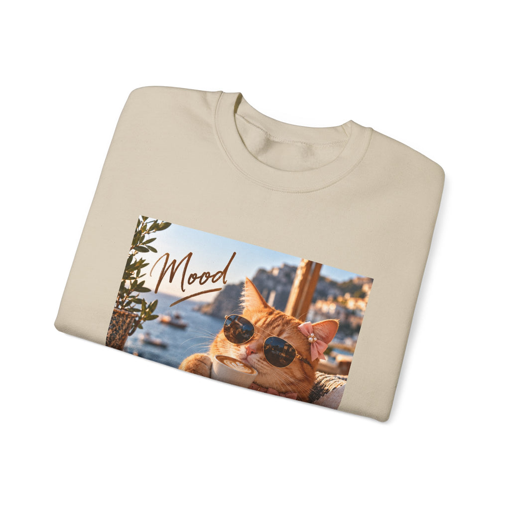 Cat 'Mood' Crewneck Sweatshirt — Relaxed Cat Coffee Vibe