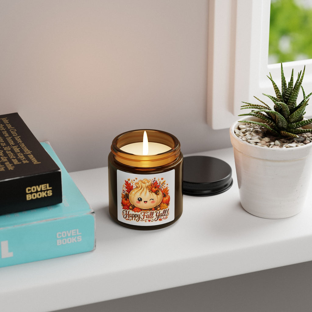 Fall Pumpkin Spice Soy Candle — "Happy Fall Y'all" Amber Jar (Multi-Size)