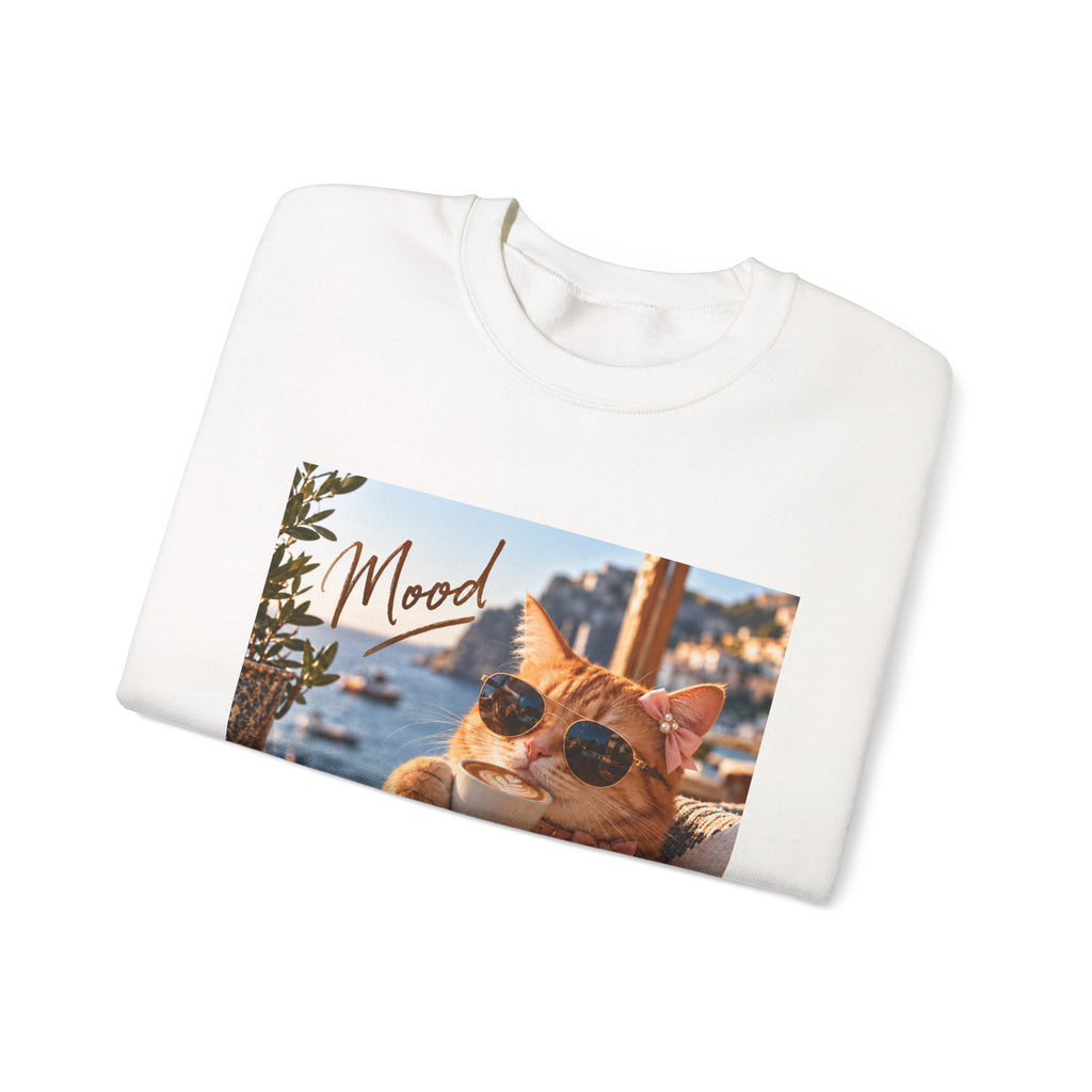 Cat 'Mood' Crewneck Sweatshirt — Relaxed Cat Coffee Vibe