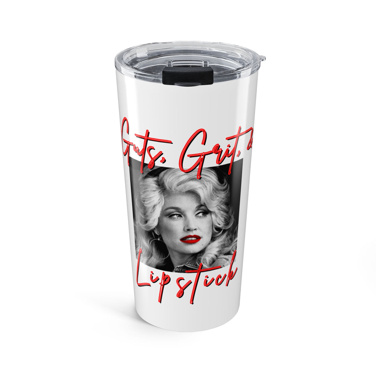 20oz Tumbler — Glam Vintage Photo with “Guts Grit & Lipstick” Red Script