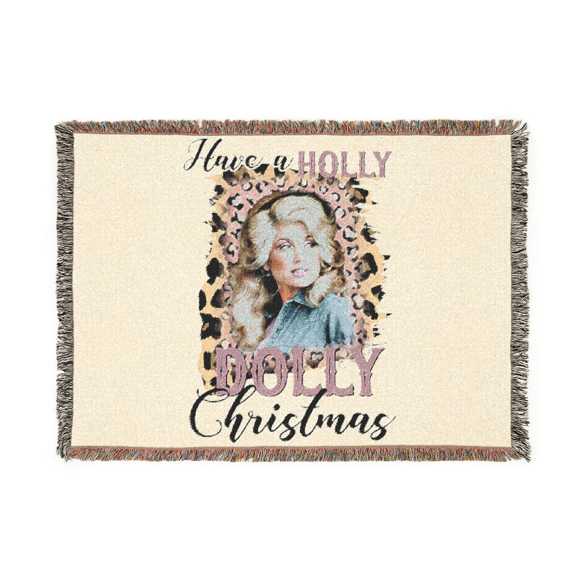 Holly Jolly Christmas Woven Blanket — Retro Portrait Holiday Throw