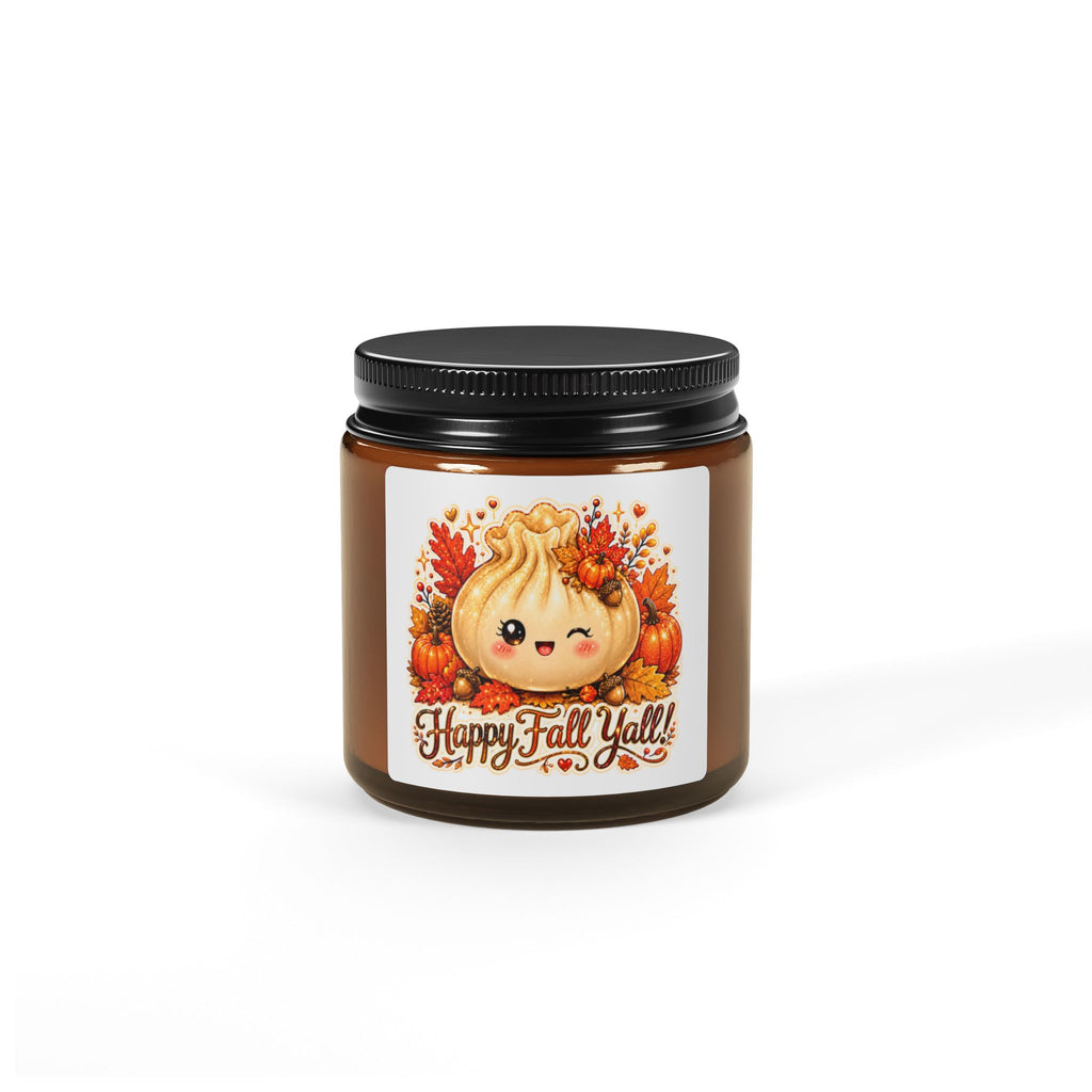Fall Pumpkin Spice Soy Candle — "Happy Fall Y'all" Amber Jar (Multi-Size)