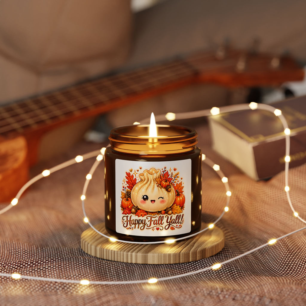 Fall Pumpkin Spice Soy Candle — "Happy Fall Y'all" Amber Jar (Multi-Size)