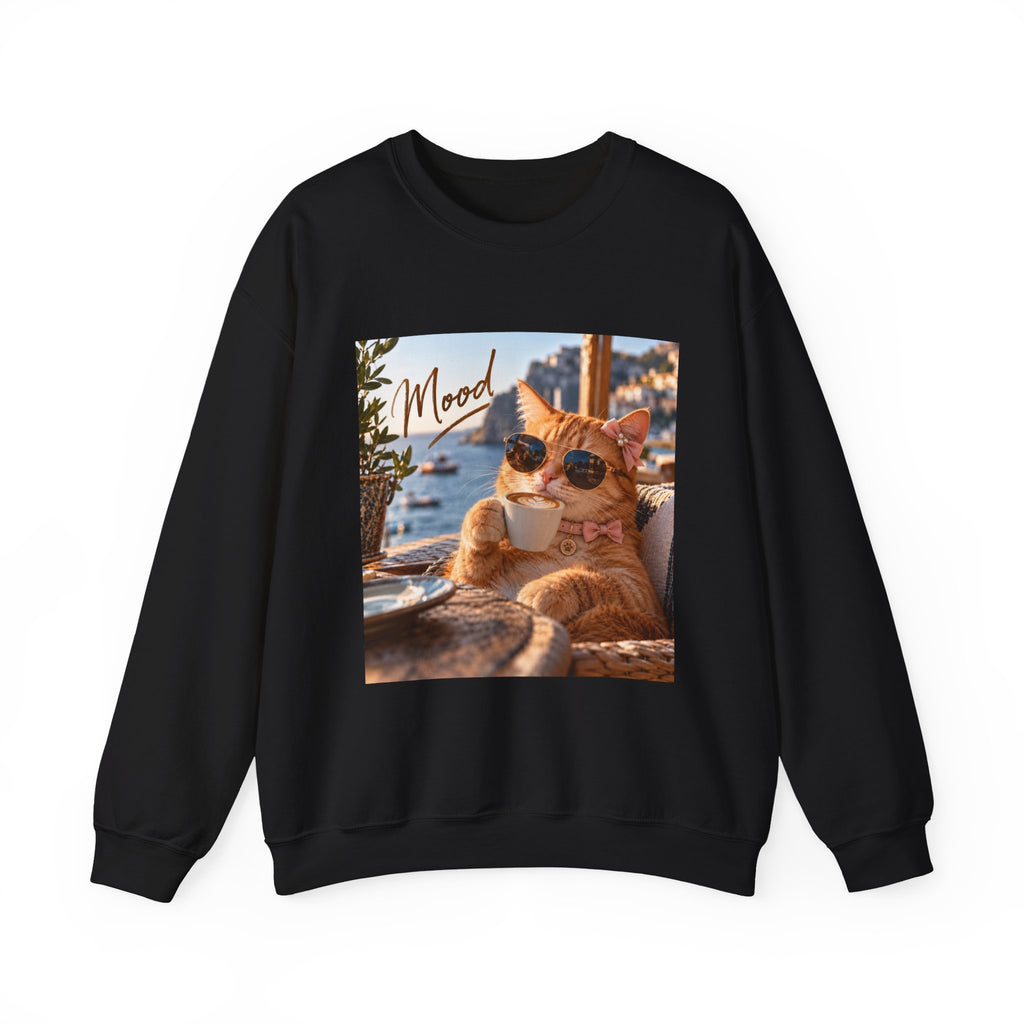 Cat 'Mood' Crewneck Sweatshirt — Relaxed Cat Coffee Vibe