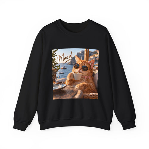 Cat 'Mood' Crewneck Sweatshirt — Relaxed Cat Coffee Vibe