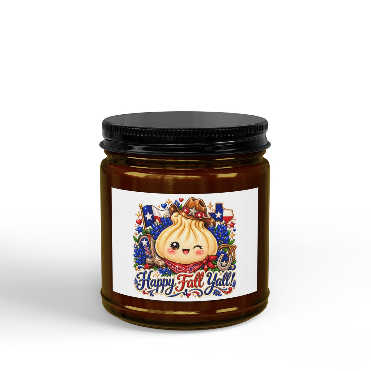 Fall Pumpkin Soy Candle – "Happy Fall Y’all" Amber Jar (4oz & 9oz)