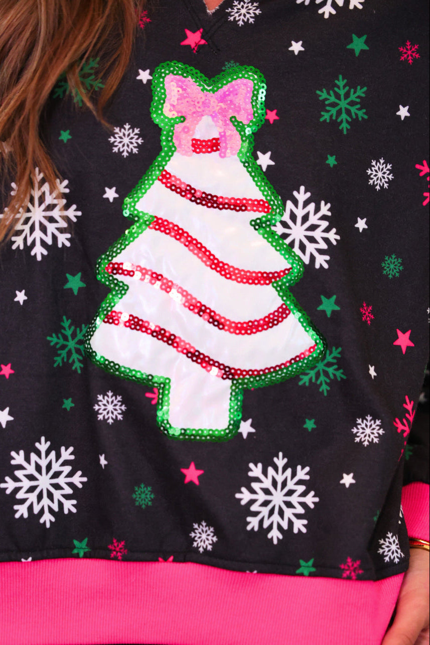 Foil Bow Christmas Treat Snowflake Pullover