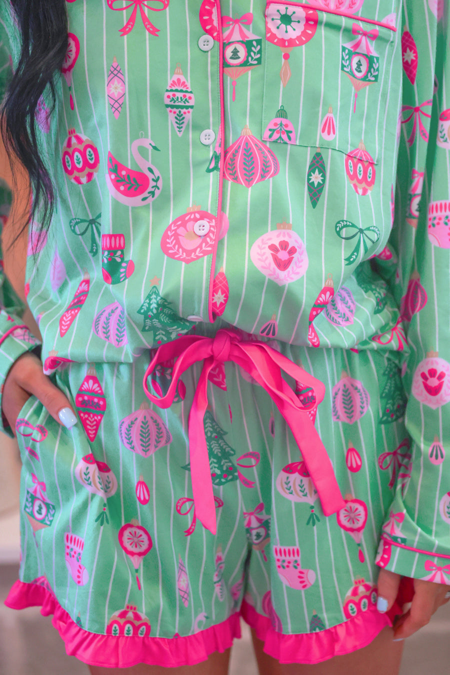 Decked in Ornaments Ruffle Pajama Set