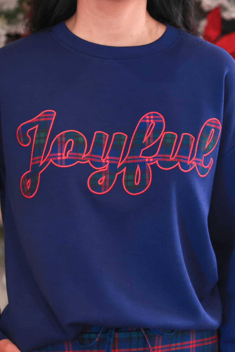 Joyful Plaid Patch Luxe Pullover
