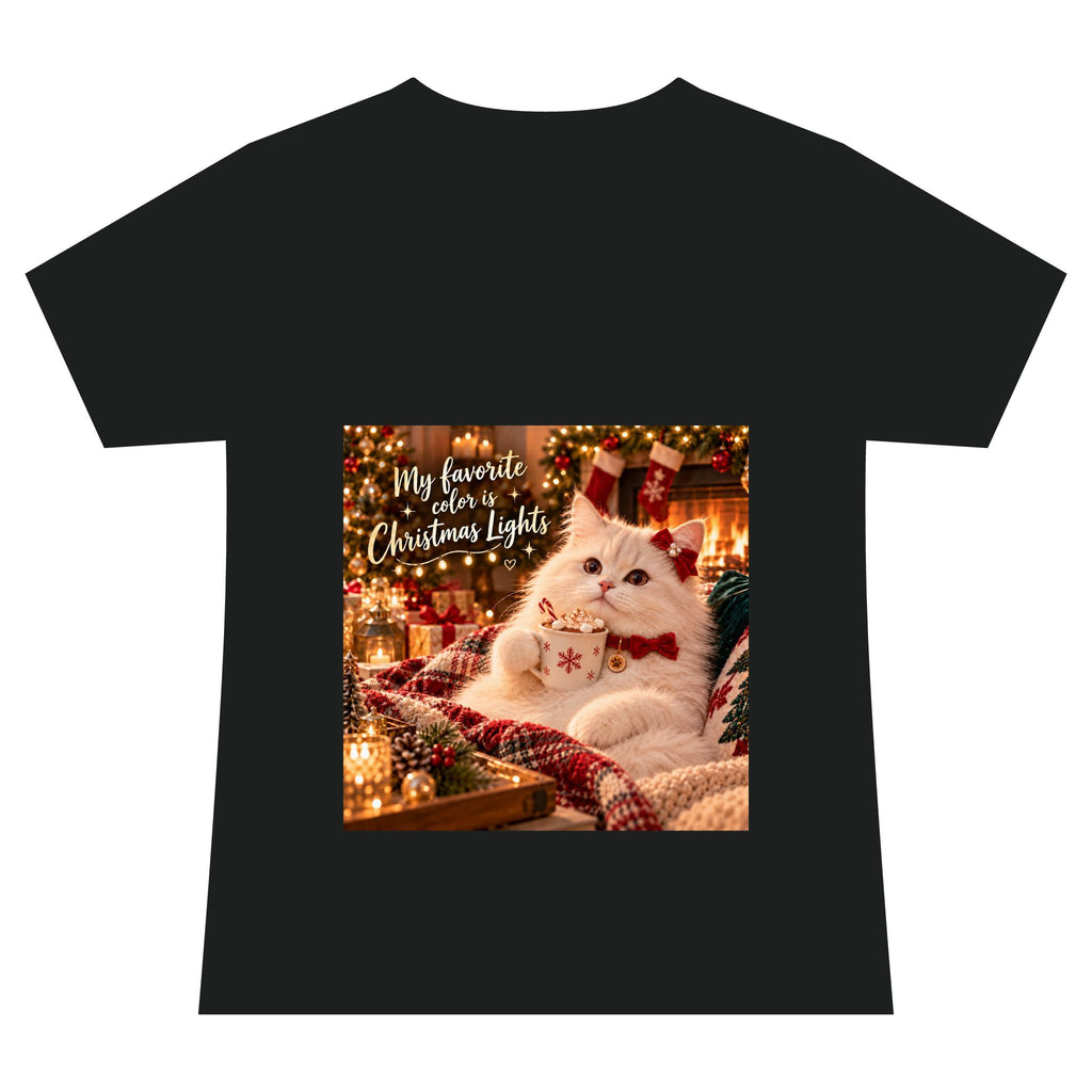 Christmas Cat V-Neck Tee — "My Favorite Color is Christmas Lights" Holiday Shirt