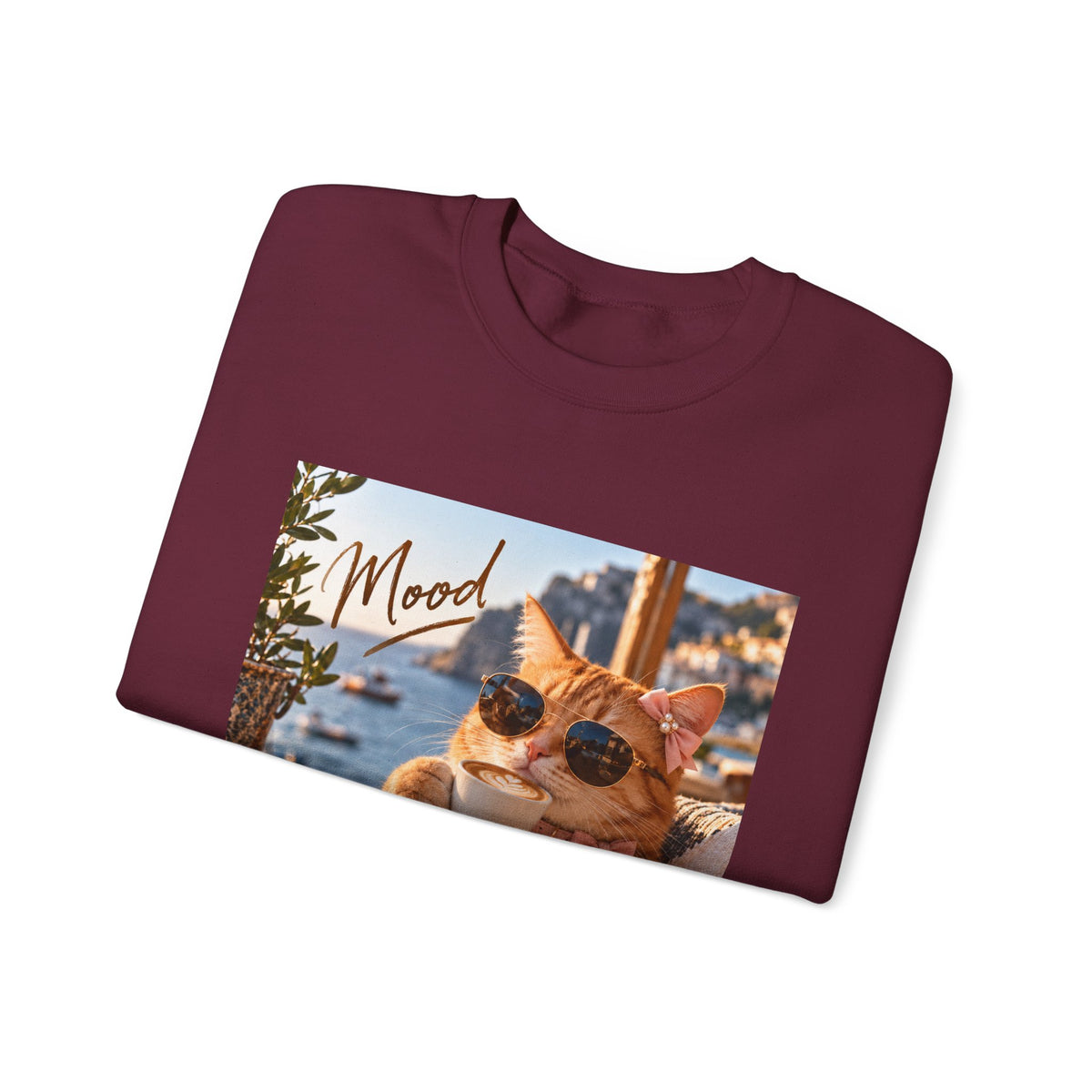 Cat 'Mood' Crewneck Sweatshirt — Relaxed Cat Coffee Vibe
