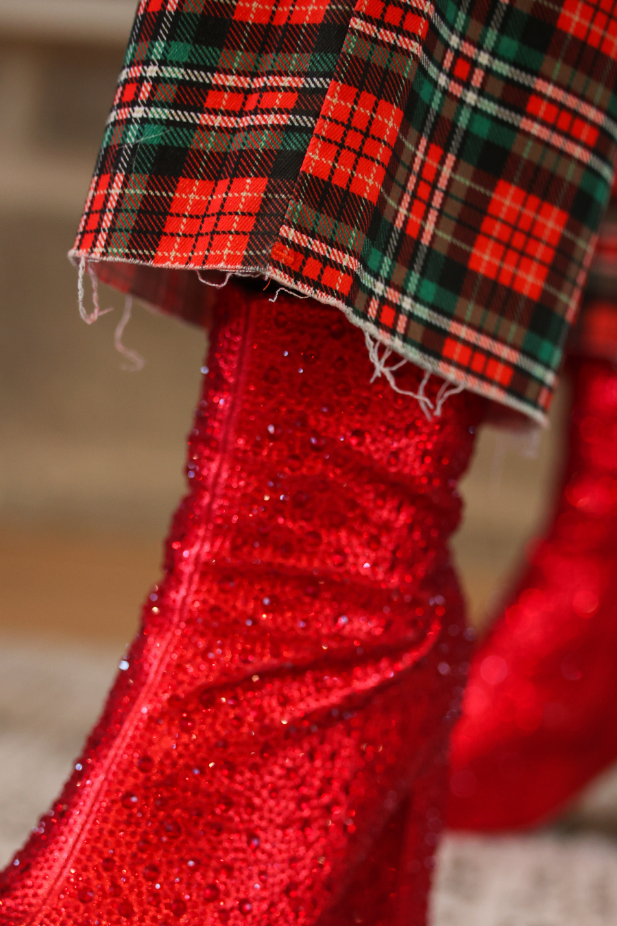 Just Vibing Denim Pants- Red Christmas Plaid