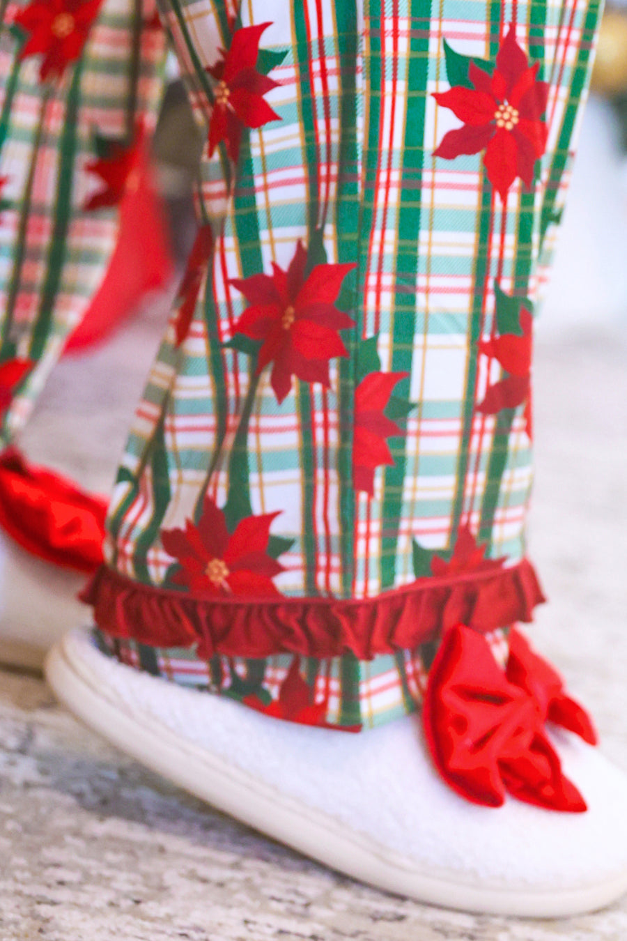 Plaid Poinsettia Ruffle Pajama Set
