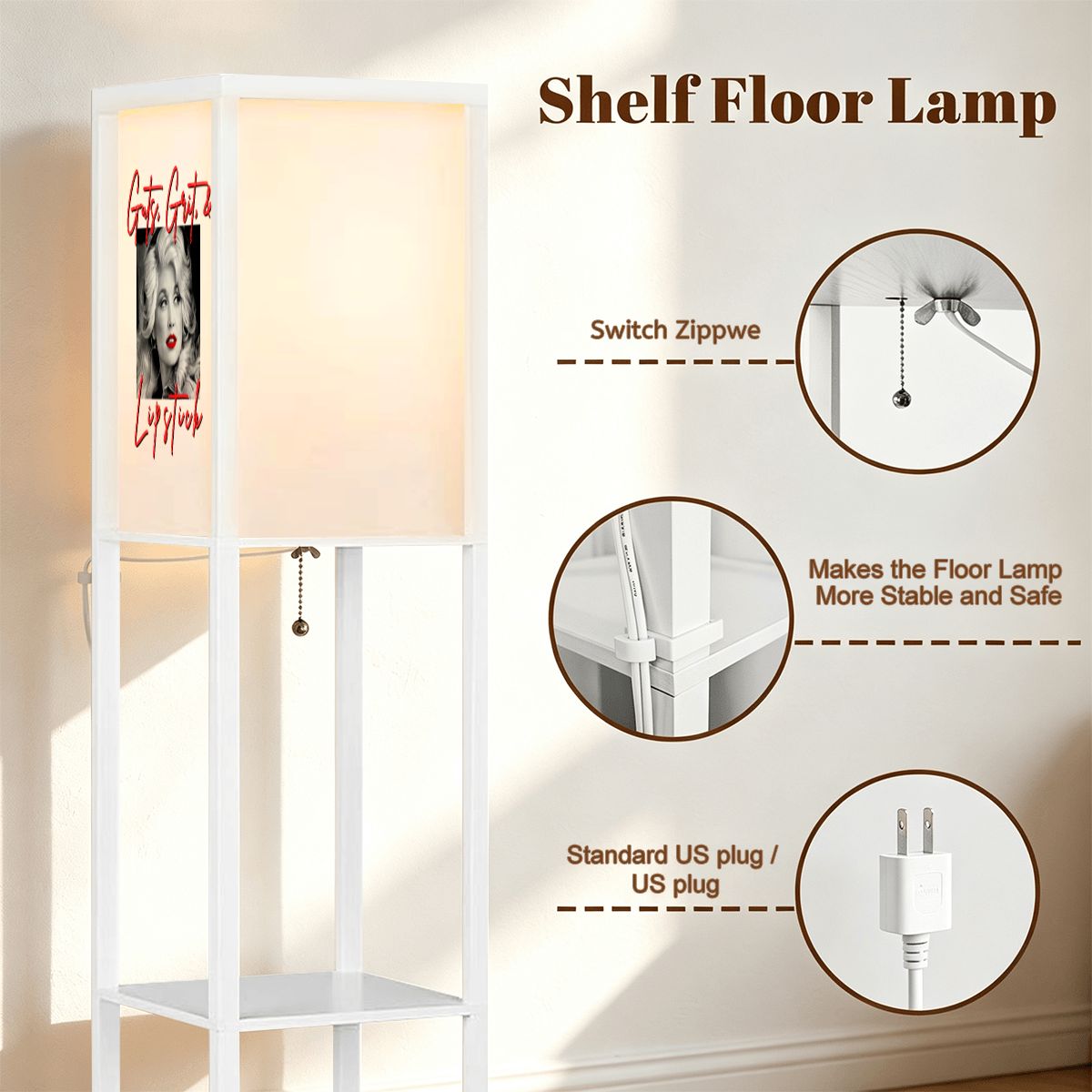 White Shelf Floor Lamp (Made in USA) Guts Grit and LipstickDolly svg
