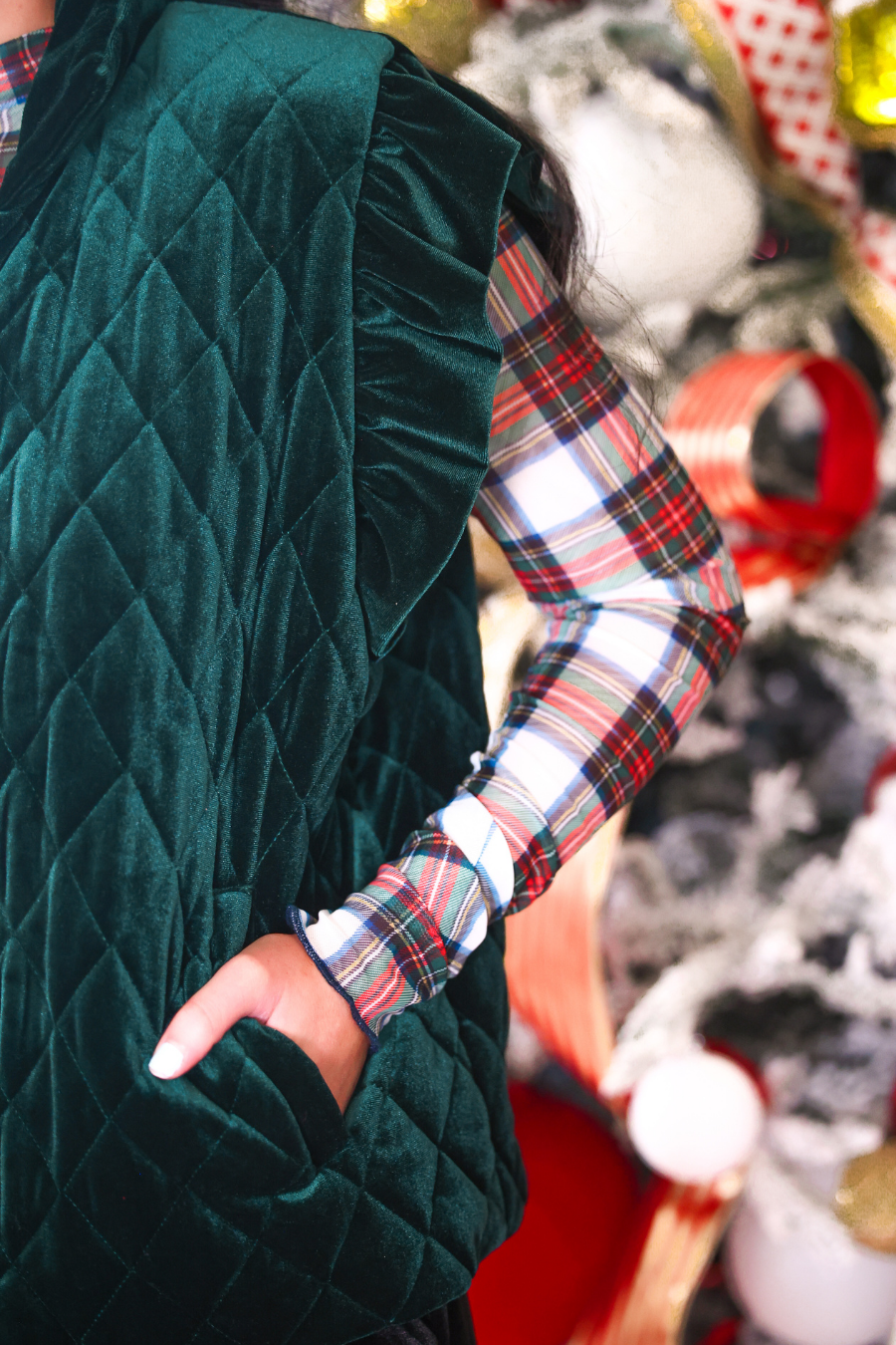 Velvet Quilted Vest- Green