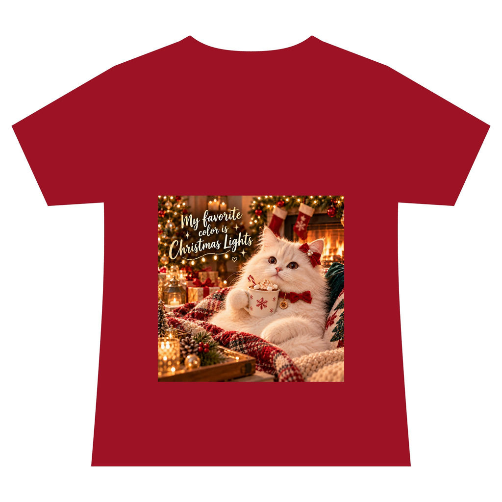 Christmas Cat V-Neck Tee — "My Favorite Color is Christmas Lights" Holiday Shirt