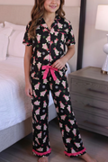 Merry Bow Christmas Treat Girls Ruffle Pajama Set