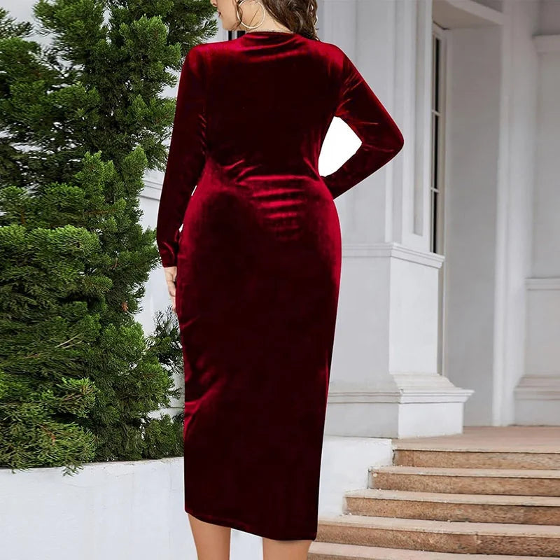 Plus Size Velvet Split Bodycon Dresses Elegant Party Dress