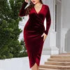 Plus Size Velvet Split Bodycon Dresses Elegant Party Dress