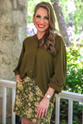 PREORDER- Sloane Button Up Top- Olive