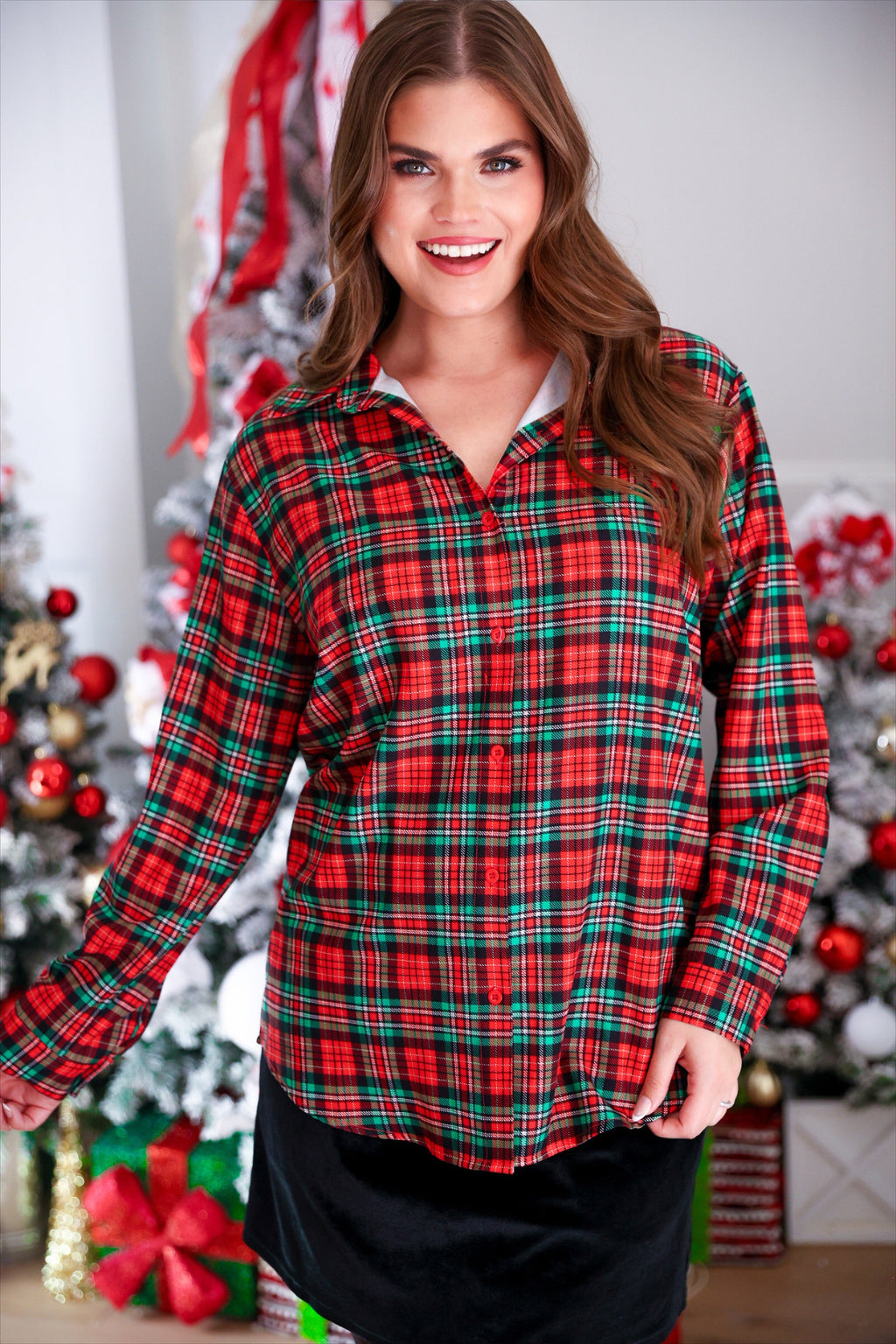 Nina Button Up Tunic- Christmas Plaid