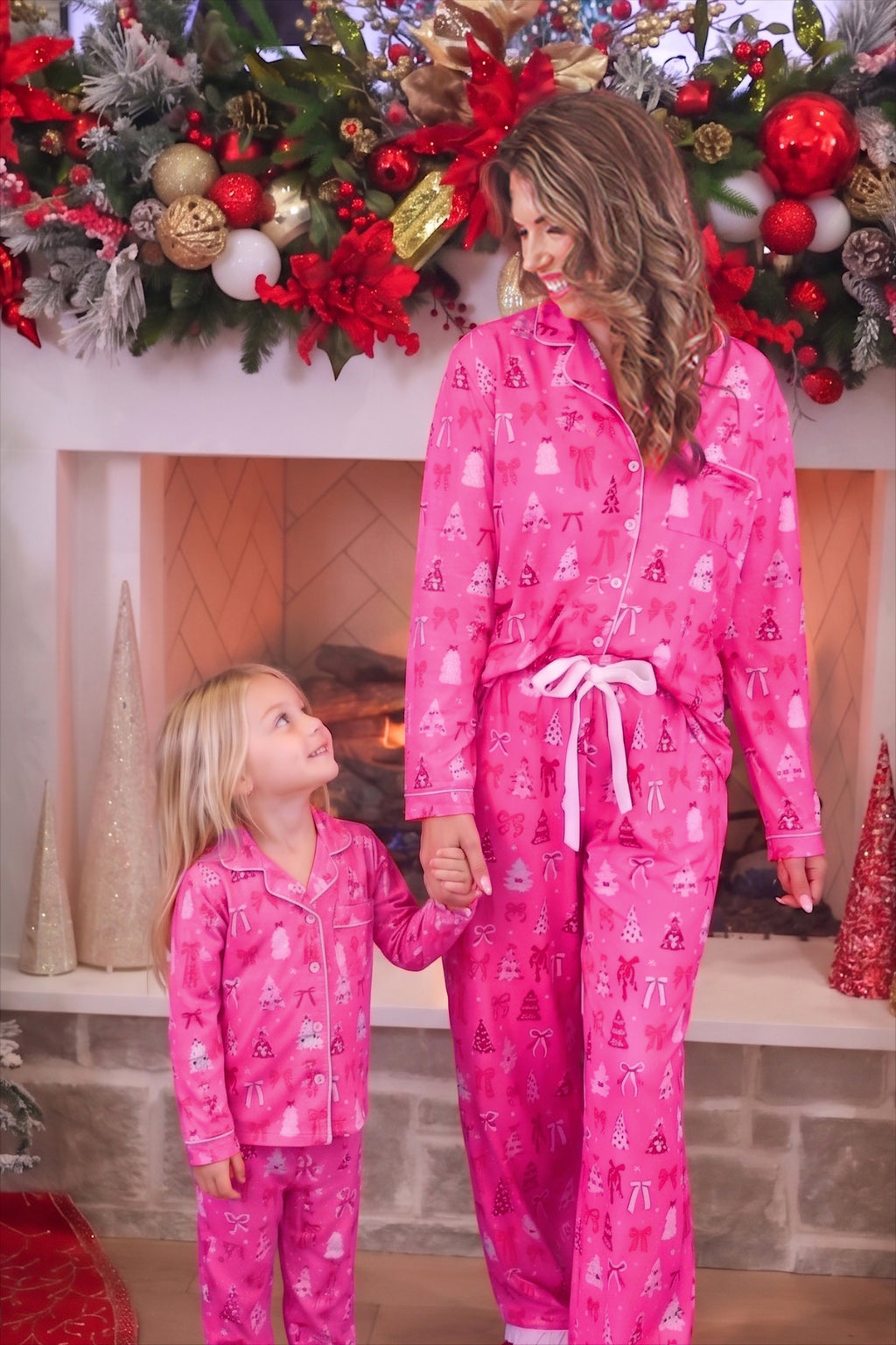 Pretty Pink Christmas Girls Ruffle Pajama Set