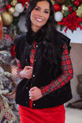 Velvet Quilted Vest- Black