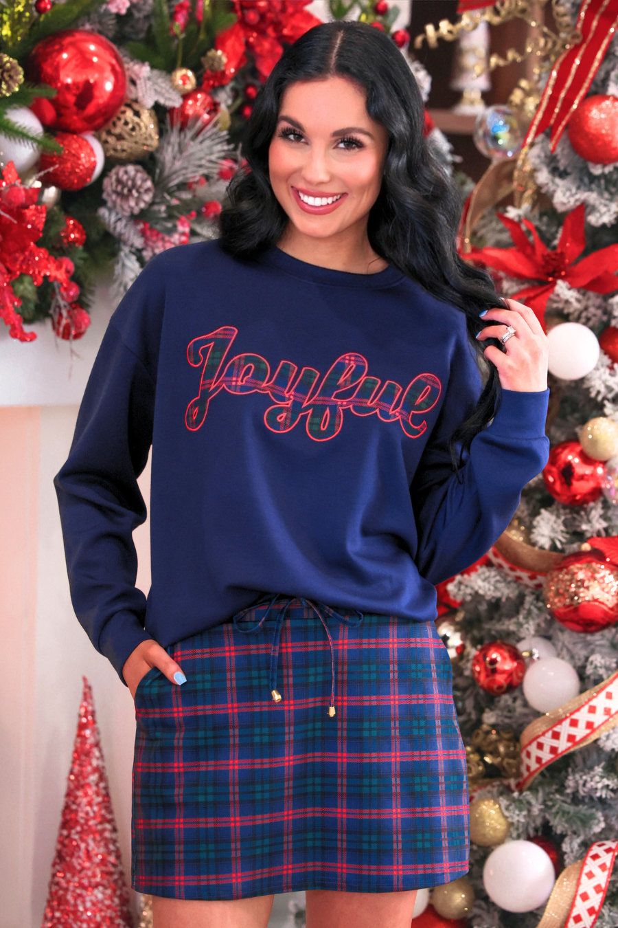 Joyful Plaid Patch Luxe Pullover