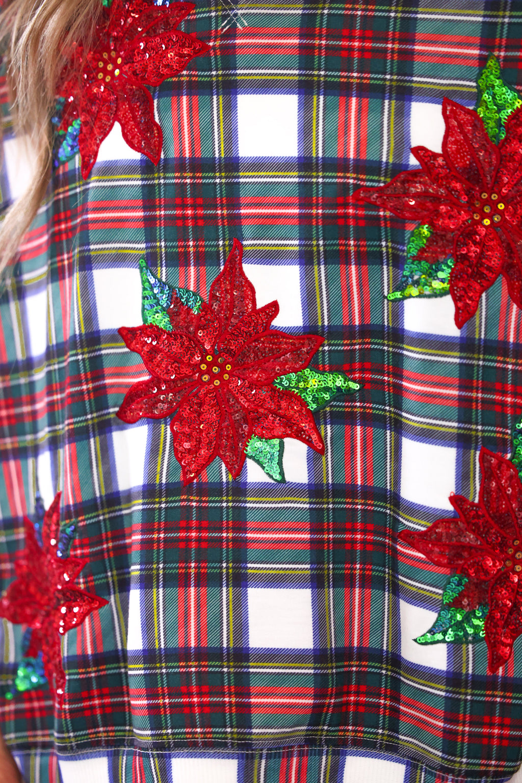 Plaid Poinsettia French Terry Pullover