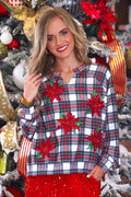 Plaid Poinsettia French Terry Pullover