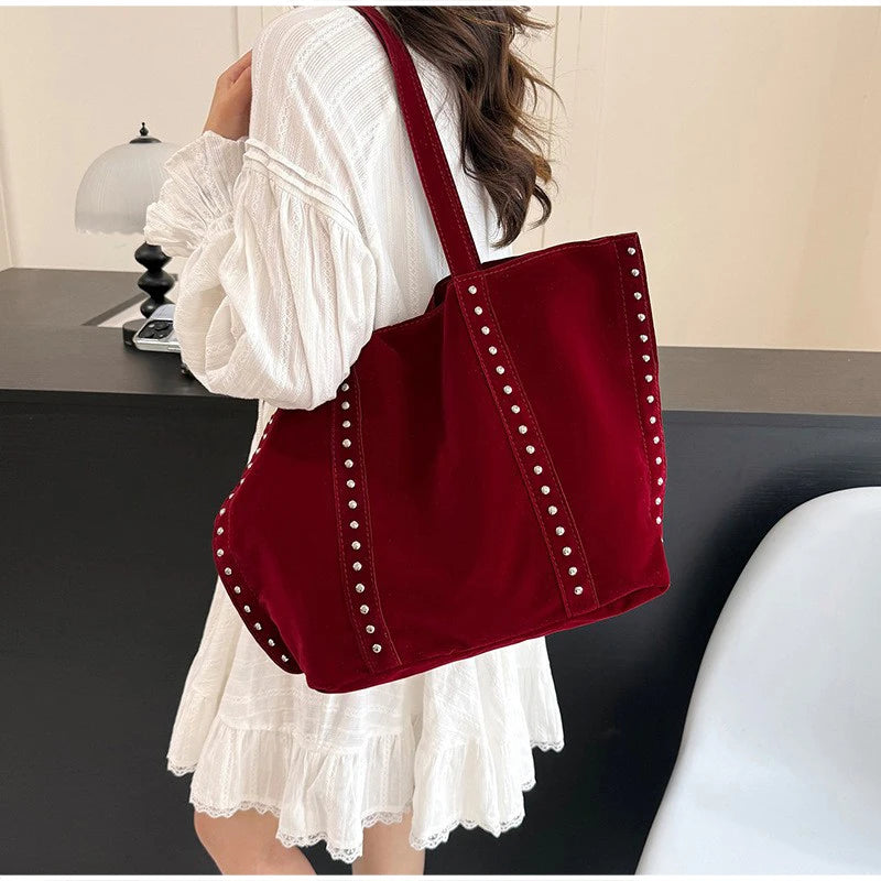 Metal Studded Tote Shoulder Bag