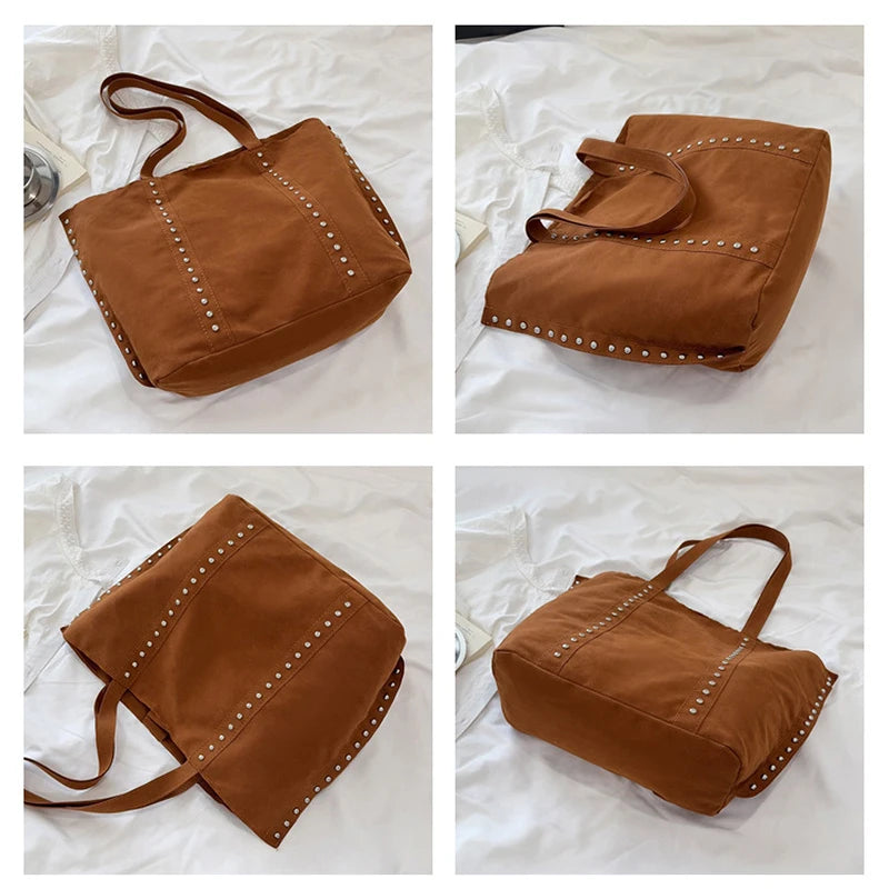 Metal Studded Tote Shoulder Bag