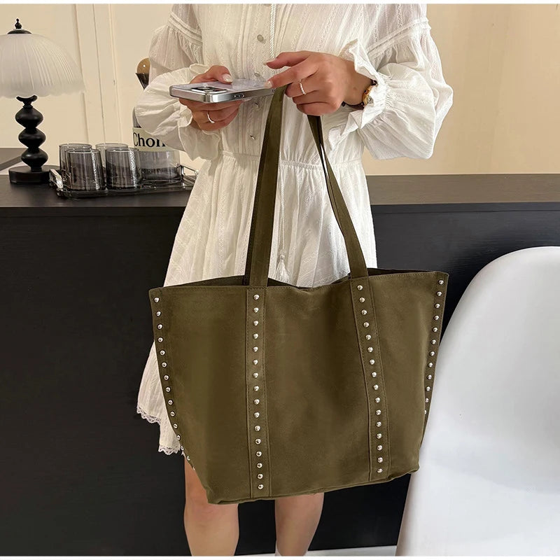 Metal Studded Tote Shoulder Bag
