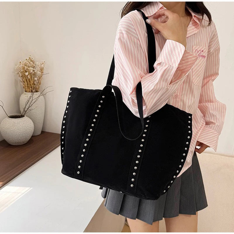 Metal Studded Tote Shoulder Bag