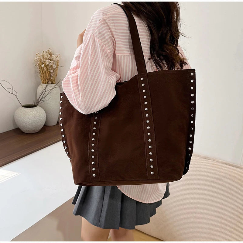 Metal Studded Tote Shoulder Bag