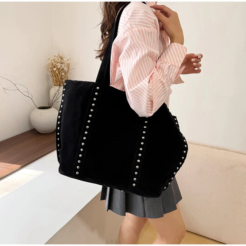 Metal Studded Tote Shoulder Bag